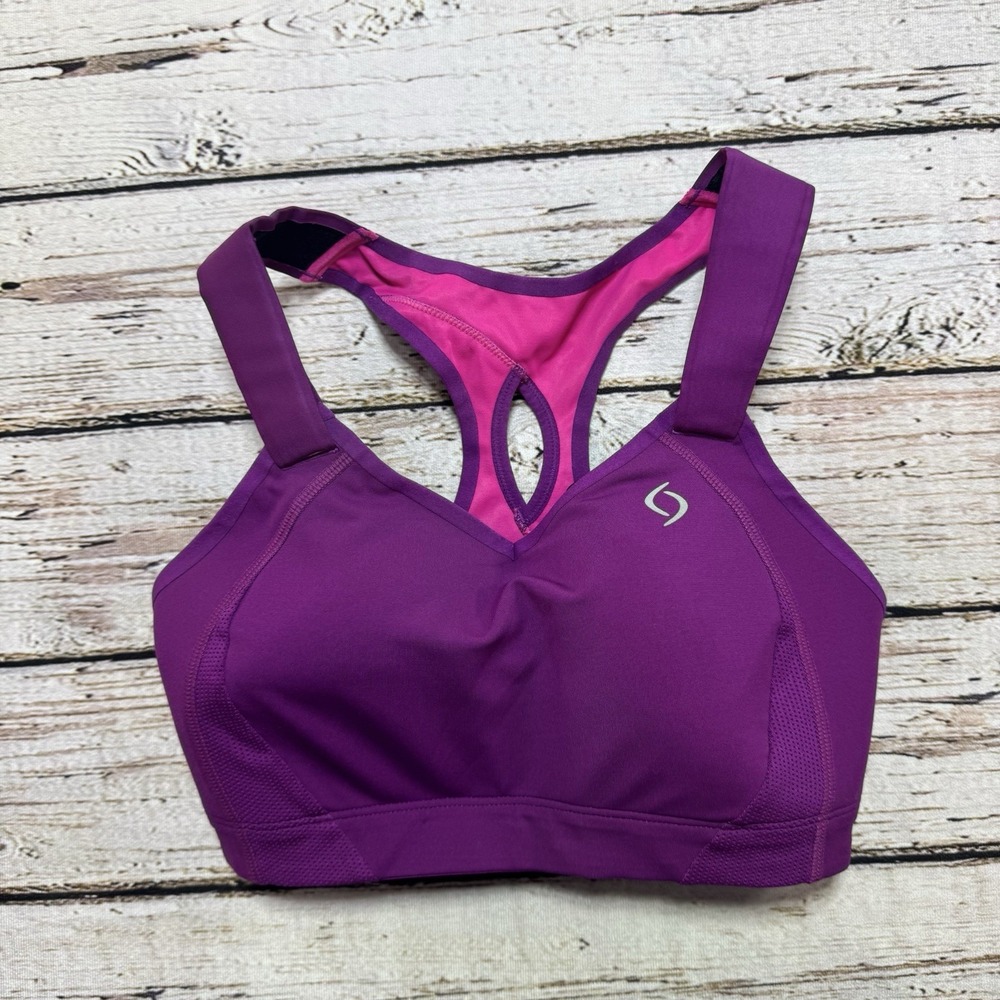 Moving Comfort Brooks Juno Purple Racerback Sports Bra 32DD High Impact 350025